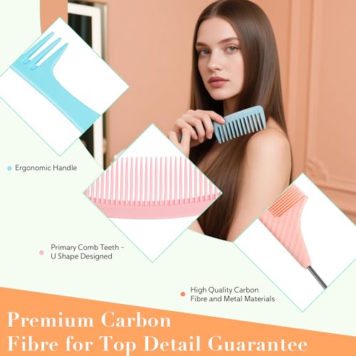 SALONSILK Dopamine Colorful 4PCS Professional Comb Set, Wide Tooth Rat Tail Fine Tooth Hair Combs, Braiding Cutting Barber Styling Curly Parting Set for Men and Women - color: Dopamine-4 PCS