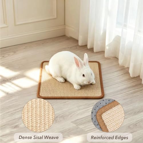2PCS Rabbit Scratching Mats, Natural Sisal Bunny Scratch Pad Rabbit Mats for Cages, Claws and Teeth Care, Rabbit Chew Toys Bunny Accessories for Bedding Biting Sleeping Nesting (16x12in) - size: 2PCS