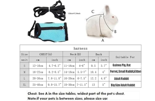 Rabbit Harness with Leash Set Escape Proof, Soft Bunny Mesh Vest Hot Pink XL - color: Hot Pink, size: XL (Neck:7"-11.5" Chest:9.8"-15.7")