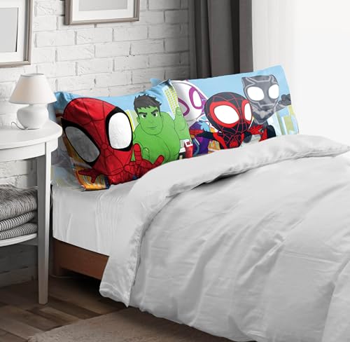 Sunny Side Up Marvel Spidey & His Amazing Friends 2 Pack Reversible Pillowcases - Double Sided Pillow Covers Features Spiderman, Ghost Spider & Miles Morales, Kids Super Soft Superhero Bedding - color: Multi - Spidey & Friends
