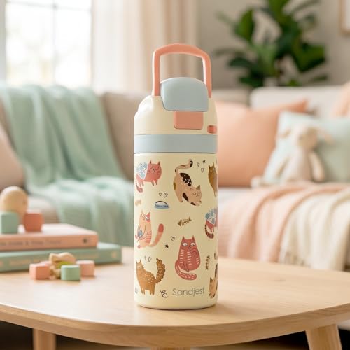 Cat Kids Insulated Stainless Steel Water Bottle 16 Oz, Travel Tumbler for School, Sports for Girls, Birthday, Back To School - color: Cat 2