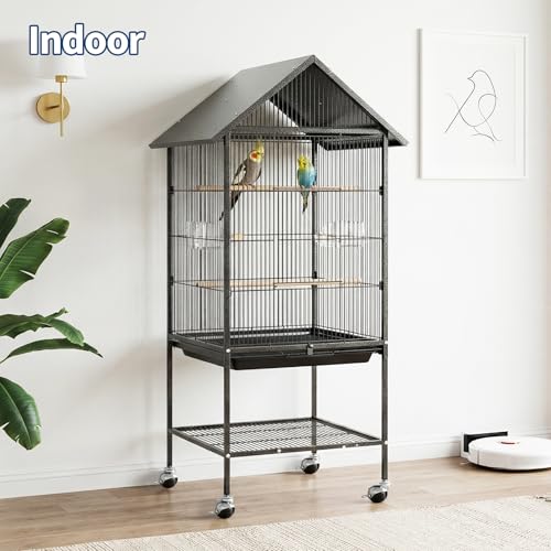 Garvee 50" h Bird Cage, Outdoor Large Parakeet Cage with Roof, Storage Shelf for Parakeets, Cockatiels, Lovebirds