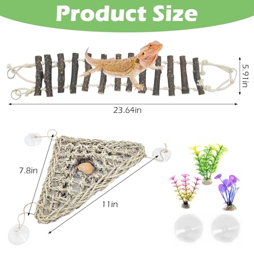 BNOSDM Reptile Hammock Reptile Wooden Ladder Bridge Bearded Dragon Hammock with Suction Cup Lizard Tank Accessories for Chameleon Hermit Crabs Ball Python Gecko Snake
