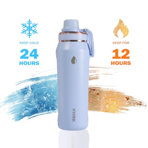 24oz Insulated Water Bottle, Wide Mouth Spout Lid, BPA-Free | Tritan spout lid, BPA free, 18/8 stainless steel body, Cold 24H, hot 12H, Wide mouth fits ice, Fit car cup holder,Blue - color: Sky Blue
