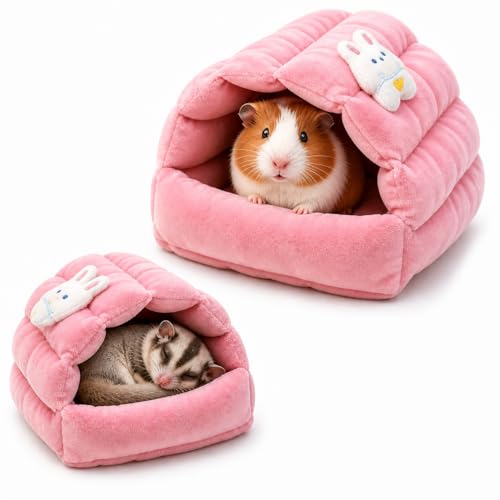 Meow&Woof Small Animal Beds, 2 Pack Hamster Hideout, Washable Guinea Pig House, Cozy Hedgehog Cage Accessories, Hideaway for Sugar Glider, Chinchilla, Rat-Pink - color: Pink
