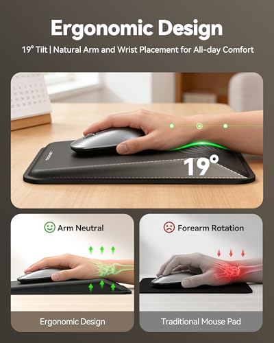 TECKNET Ergonomic Mouse Pad with Wrist Rest, Comfortable Relieves Pain | Built-in Memory Foam and Ergonomic Slope Design Relieves Carpal Tunnel Syndrome Pain, Mousepad for Office Gaming - color: Black