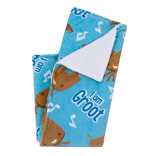 NoJo Marvel I Am Groot Blue and Brown Super Soft Sherpa Baby Blanket - color: I Am Groot Blue and Brown