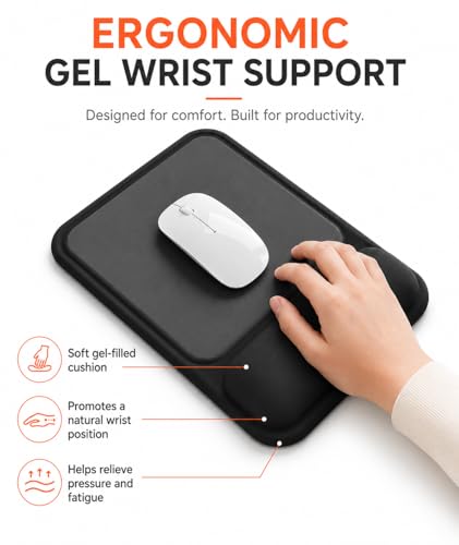 Ergonomic Mouse Pad with Wrist Rest, Gel Mousepad with Soft Wrist Support, Non-Slip PU Base, Smooth Surface Mouse Pad for Wrist Pain Relief, Computer Laptop Office Home & Gaming (Classic Black) - color: Classic Black
