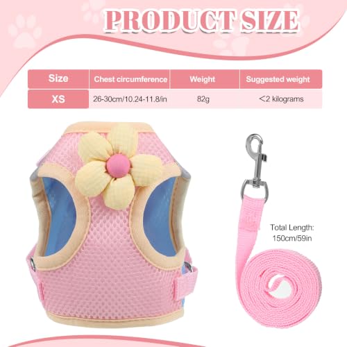 Cat Harness and Leash Set Escape Proof Adjustable Kitten Harness Breathable Mesh Vest Cat Walking Harnesses with Reflective Strips and Flower for Kitty Puppy Bunny (XS)