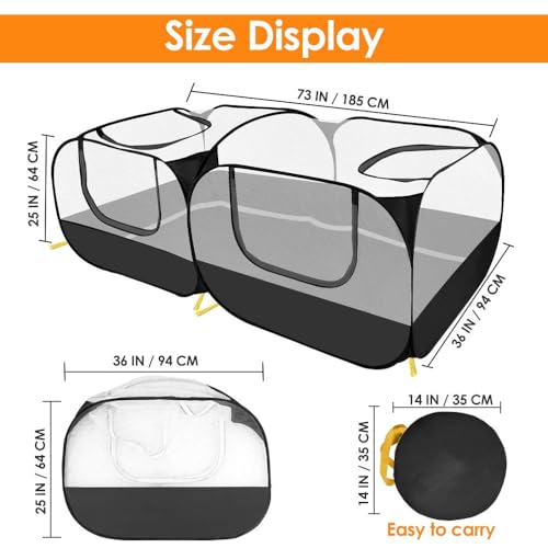 Lukovee Small Animals Playpen, Foldable Pet Playpen, 73"x36"x25" | Escape-Proof Detachable Bottom, 4 Zipper Doors, Breathable, Pen for Puppy Chicken Duck Kitten Rabbits Run Outdoor Yard ,Black - color: Black - with Escape-proof Bottom