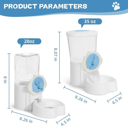 2 Pack Hanging Automatic Pet Food Water Dispenser, Auto Rabbit Feeder and Water Bottle Set for Cage, Food and Water Bowls for Cat Bunny Chinchilla Hedgehog Guinea Pig Ferret cage Accessories - color: Blue White