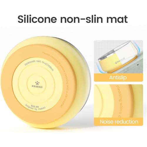 Pawaii Dog Bowl,68 oz Stainless Steel Food and Water Bowl,ID Tag,1 Pack | Double-Wall Design,Non-Slip Rubber Base,Dishwasher Safe,Smooth Open Design, Not a Slow Feeder,Easy-Rinse Interior - color: Cheese Yellow, size: 68oz