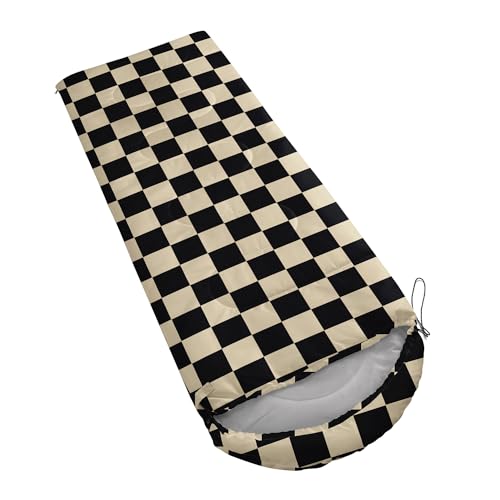 Sleeping Bags for Adults and Kids Backpacking Camping Sleeping Bags for Girls and Boys Lightweight Waterproof Cold/Warm Sleeping Bag for All Season - color: Black and White Check