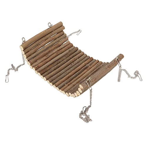 Hamster Wooden Swing, Natural Large Space Climbing Playing Toy with Hanging Chain for Parrots Gerbils and Similar Size Pets (15 * 30CM) - size: 15*30CM