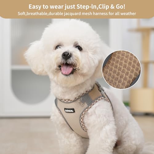 Small Dog Harness - Breathable Double-Layer Jacquard No-Choke Vest, Durable Anti-Tear Fabric with Reflective Trim - Perfect for Running, Parties, Daily Walks (Brown-Beige, XS) - color: Brown-Beige, size: XS(Chest: 11.5 - 13.5")