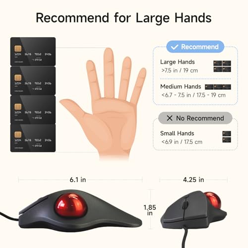 SANWA Wired Ergonomic Trackball Mouse, Optical Rollerball Mice, Programmable Silent Buttons, 40mm Trackball, 600/800/1200/1600 Adjustable DPI, Compatible with MacBook, Laptop, Windows, macOS - style: Wired