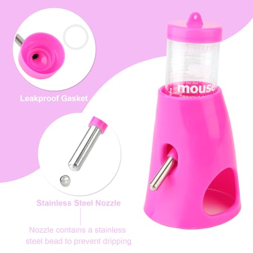Hypeety Hamster Water Bottle with Hide Base No-Drip Water Dispenser, Pink | Leak-proof stainless steel nozzle, 2-in-1 with hideout , automatic feeder for hamsters/gerbils/mice, 2.71 fl oz/80ml, pink - color: Pink
