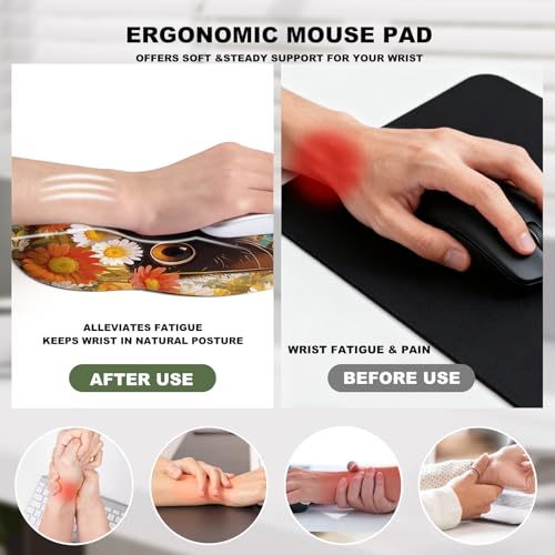 Cute Black cat Mouse Pad with Gel Wrist Support, Smooth Surface Ergonomic Mouse pad, Non-Slip Pain Relief Desk Mat for Gaming, Work & Office Desktop 2 - color: Black cat 2