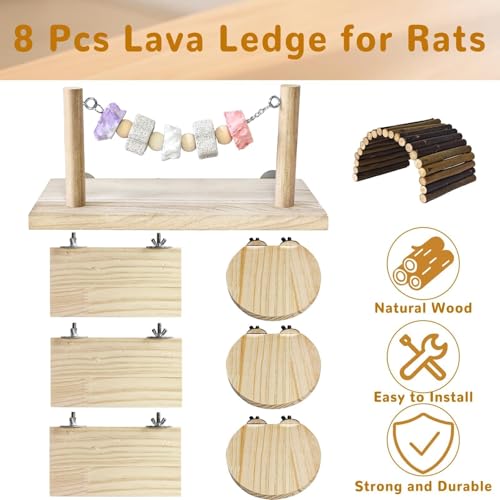 8 Pcs Chinchilla Ledges Wood Sets,Hamster Cage Platform Wooden Stand with Chew Lava Ledge Blocks Rats Climbing Toys Bridge Small Animal Cage Accessories for Squirrel Sugar Glider Gerbil - color: Pink