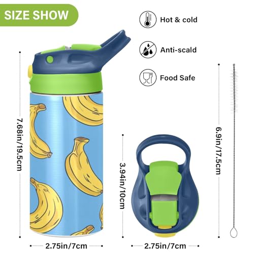OTVEE Banana Kids Water Bottle with Straw Lid 12 oz Insulated Stainless Steel Leakproof Duck Mouth Tumbler Cup for Boys Girls Teen School - color: Banana