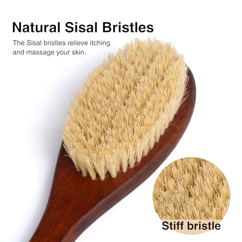 Wooden Bath Brush with Stiff Sisal Bristles Long Handle for Shower Back Scrubber Body Exfoliator, with Hook for Hanging (Stiff Sisal Hair) - color: Stiff Sisal Hair