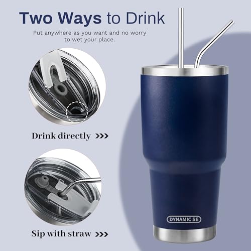 D·S 30 oz Navy Tumbler Double Wall Vacuum Insulated Travel Coffee Mug | Double Wall Vacuum Suit Cold and Hot Drink Fits in standard car cup holders With Splash-Proof Lid - color: Navy