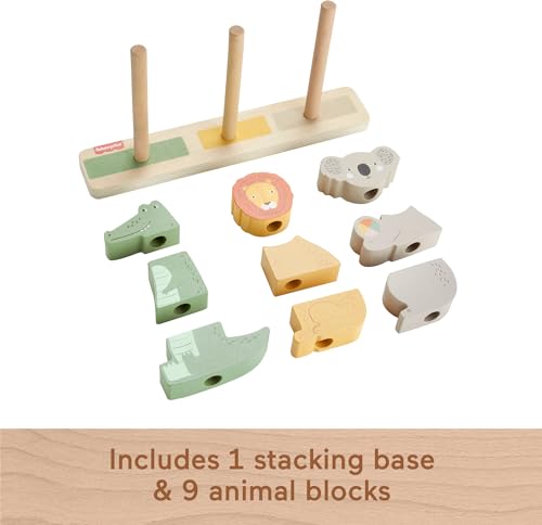 Fisher-Price Wood Baby Toy Stack & Sort Animals, 10 Wooden Pieces for Developmental Play for Infants & Toddlers Ages 1+ Years - style: Animals