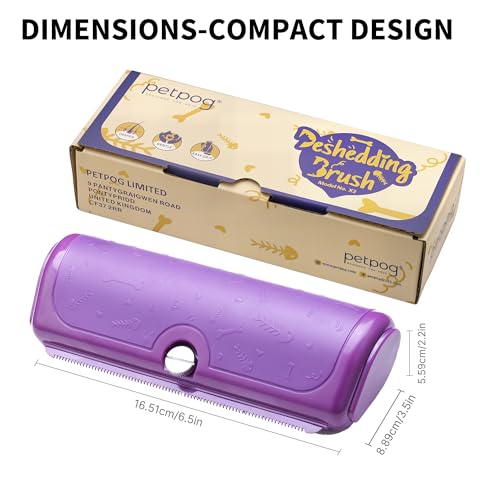 Dog and Cat Deshedding Brush, Purple | For dog and cat grooming, replaceable shedding blade, helps remove loose fur from short and medium coats - color: Purple