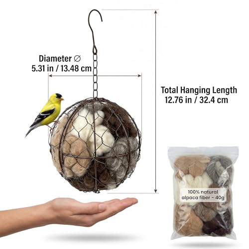 Handmade Alpaca Fiber Bird Nesting Heart - Refillable Material Holder for Wild Birds and Hummingbirds - Garden Art & Winter Shelter for Bird Lovers