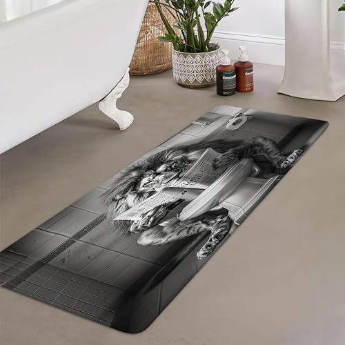 JAWO Funny Cool Lion Bath Mats Rugs for Bathroom, Fun Leo Wild Animal Humor Animal on Toilet Flannel Bathroom Mat Bath Shower Rug Non Slip, American Grey Mat Bathroom Accessories Decor 17X48 - color: Brown, size: 17.00" X 48.00"