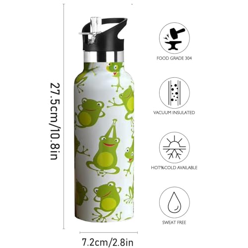 Kids Water Bottle with Straw,Green Frog Bottle Vacuum Insulated Stainless Steel Travel Mugs Tumbler For Sport School Outdoor 20 oz - color: Green Frog
