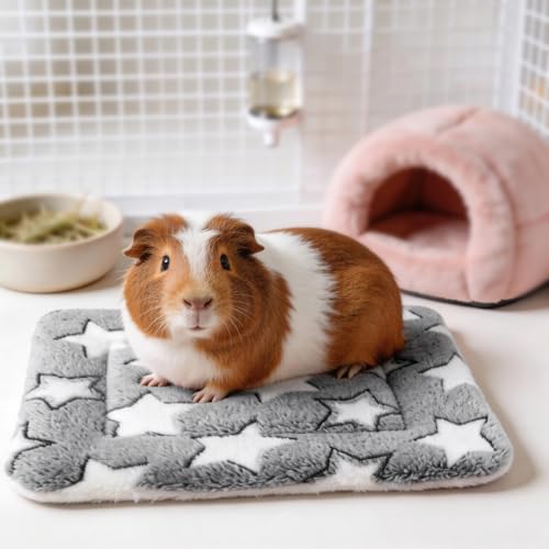 Guinea Pig Bed, 2 Pack (12x10 Inch) Soft Plush Small Animal Bed Mat, Washable Bedding Blanket Sleeping Warm Pad for Bunny, Rat, Ferret, Chinchilla - color: Gray