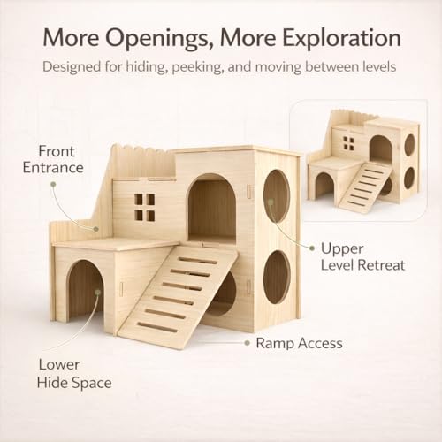 Large Hamster Maze Wood House Fun Slide House Double-Decker Hut Chew Toys for Bigger Syrian Hamsters Dwarf Gerbil Mouse Mice Rat Small Animals