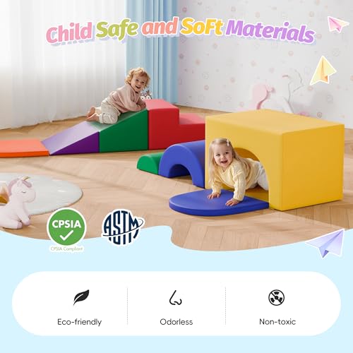 MU ‌Soft Climbing Toys for Toddlers, 7-Piece Baby Soft Foam Climbing Blocks, PU Leather Gym Climb and Crawl Activity Play Set, Indoor Climbing Toys for Kids and Children, Classic - color: Classic