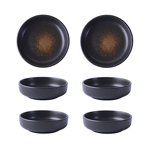 Colias Wing 3.5 Inch Japanese Style Classic Porcelain Side Dish Bowl Seasoning Dishes Soy Dipping Sauce Dishes-Set of 6-Black&Brown - color: Black Brown
