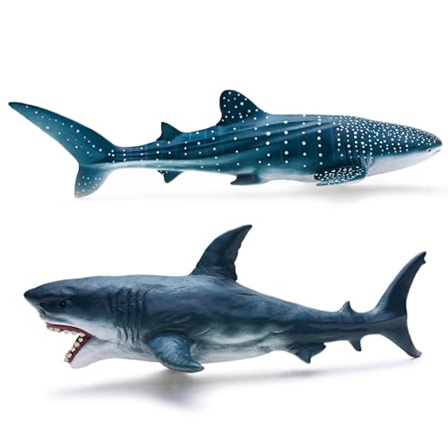 Gemini&Genius Sea Animal Great White Shark & Whale Shark Action Figures Set | Soft Rubber Ocean Sea Animal Marine Animal Model Toys for Kids Swimming, Beach, Bath, Role Playing - color: Great White Shark and Whale Shark