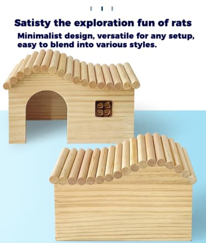 Hamster Wood Hideout Hut with Window Small Animal Wooden House for Rat Dwarf Hamster (Small) - size: Small