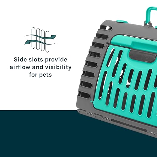 SportPet X-Large Hard-Sided Travel Cat Carrier - Cat Carrier with Patented Wide Side-Opening Door, Foldable Portable Pet Carrier for Cats & Small Pets up to 35lbs - Dark Gray/Teal - color: XL carrier