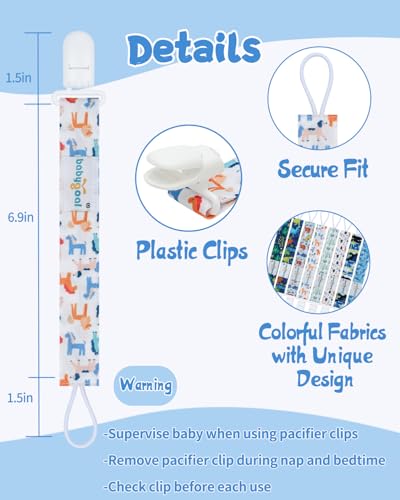 babygoal Aniaml Neutral Pacifier Clips, 8 Pack Binky Paci Holder Clips Fits for Most Baby Pacifiers and Binkies - color: boy color 49