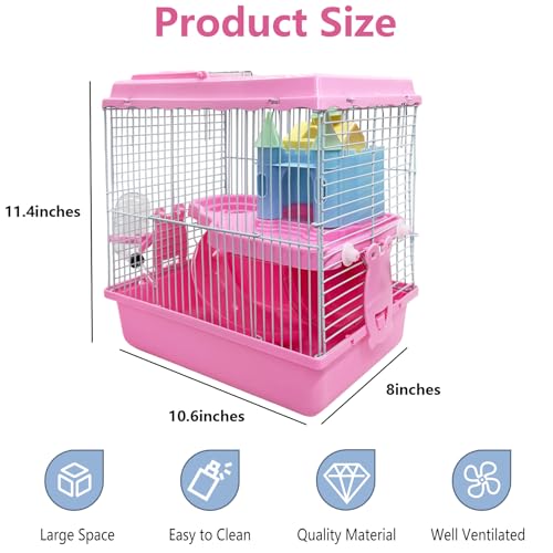 Tfwadmx Hamster Carrier, Dwarf Hamster Travel Cage, Portable Cages with Water Bottle, Gerbil Travel Carry Case Outdoor Vacation House for Small Mice(Pink,10.6”x8”x11.4”) - color: Pink