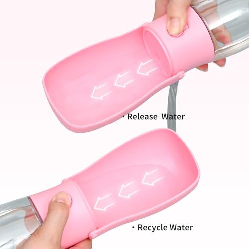 Portable Dog Water Bottle 10oz Pink | Foldable pet water dispenser, food grade plastic, ease to use for outdoor walking, hiking, travel - color: Transparent Pink, size: 10OZ