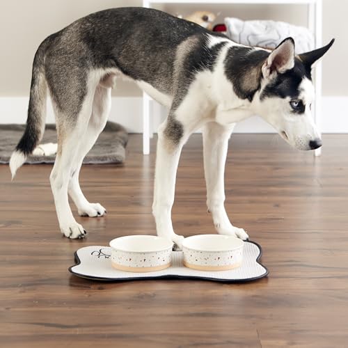 Bone Dry Ceramic Food Bowls, Non-Slip & Dishwasher Safe, Medium Set, 6x2 Terrazzo - color: Terrazzo, size: Medium Set, 6x2"