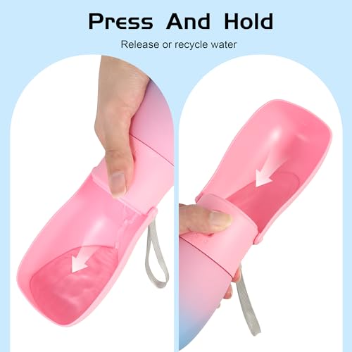 Portable Dog Water Bottle 10oz Pink | Foldable pet water dispenser, food grade plastic, ease to use for outdoor walking, hiking, travel - color: Pink, size: 10OZ