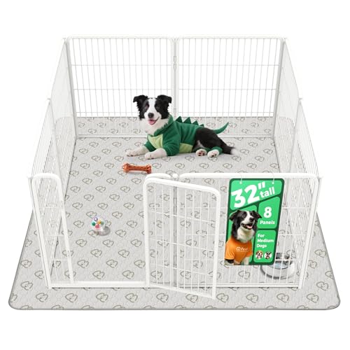 FXW Homeplus Indoor Dog Playpen with Washable Pee Pad, 32" H, 8 Panels | Calm Indoor Play Area, Super Absorbent Pad for Easy Cleanup, for Small & Medium Dogs, Patented - color: White, size: 32"H