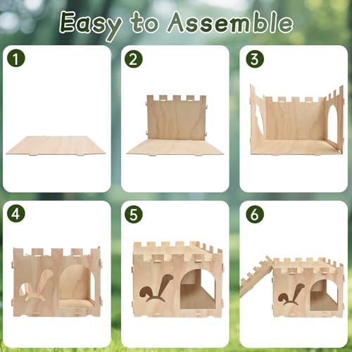 Large Wooden Sturdy Rabbit Houses and Hideouts, Detachable Bunny House Indoor Rabbits Castle Play House with Stairs for Rabbit Guinea Pig Chinchilla
