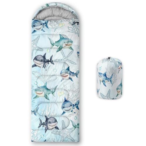 Camping Sleeping Bags Warm & Cool Weather Waterproof Backpacking Sleeping Bag All Seasons Camping, for Adult Kids Boy Girls Camping Gear Equipment, Traveling - color: E-Shark1