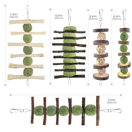 ERKOON Bunny Chew Toys, Rabbit Chew Toys for Teeth Grinding, Improve Dental Health, 100% Natural Apple Wood Timothy Grass Cake Treats for Rabbits Guinea Pigs Chinchillas Bunnies Hamsters (5 Pcs) - style: 5 Pcs