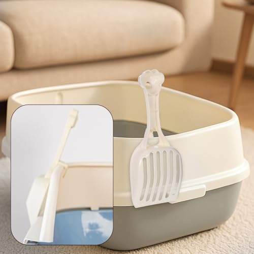 COMNICO Cat Litter Scoop, Durable Plastic Kitty Litter Sifter Scooper with Wide Slats Comfy Handle Deep Shovel Pooper Lifter Captures All Clumps for Easy Sifting Pine Pellets Box (Milky White)