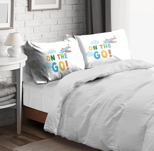 Sunny Side Up On The Go 2 Pack Reversible Pillowcases - Double Sided Pillow Covers, Kids Super Soft Cars & Planes Bedding - color: White - on the Go