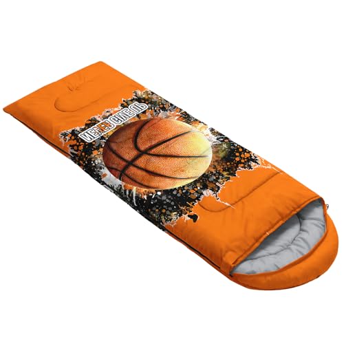 QOOMO Camping Sleeping Bags,3 Season Warm & Cool Weather,Lightweight,Waterproof Sleeping Bags for Adults & Kids,Traveling,and Outdoors,Camping Gear Equipment - color: basketball